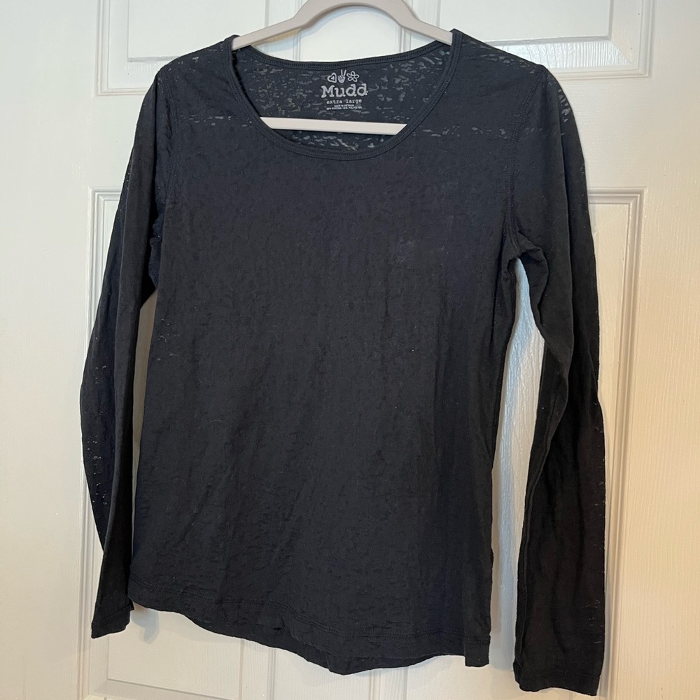 Mudd Women's Black Burnout Long Sleeve Top XLarge